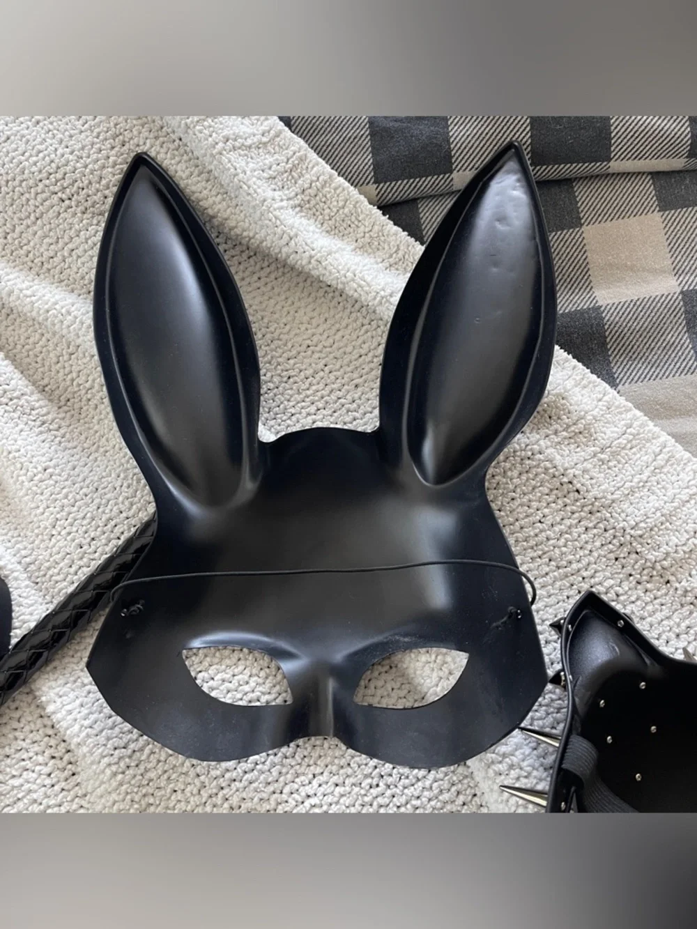 Halloween Costume Bundle Black Masks Whip Bunny Ears Cat Mask Gothic Set OS